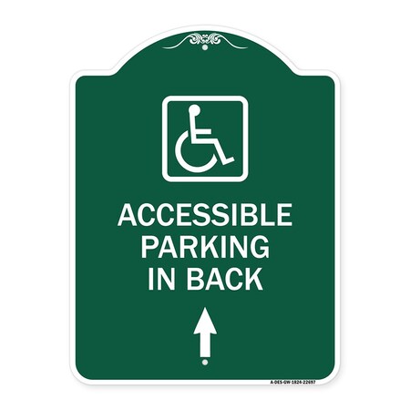 Signmission W/ NY Approved Isa Accessible Parking on Up Arrow W/ Graphic Alum Sign, 18" x 24", GW-1824-22697 A-DES-GW-1824-22697